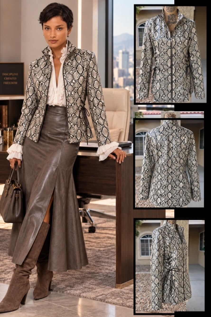 Free People Resumé Cosmo Snakeskin Lace-Up Short Jacket Size M